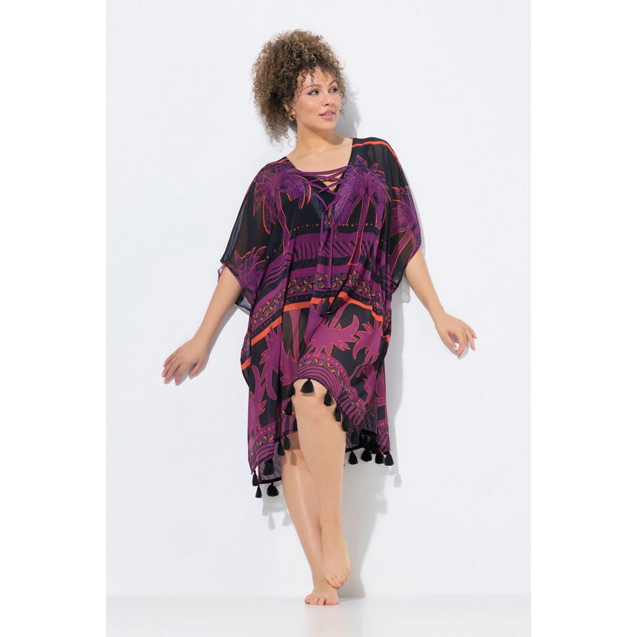 Ulla Popken Palmen Oversized Tunika mit Schnürung Halbarm  