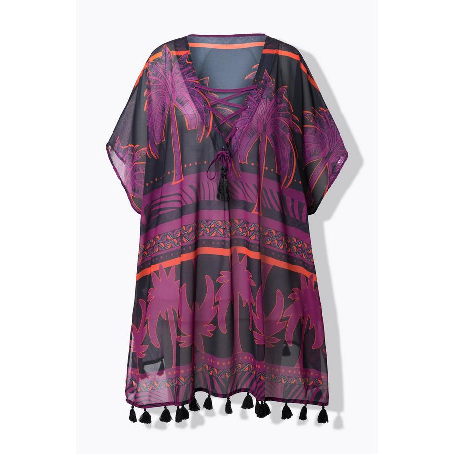 Ulla Popken Palmen Oversized Tunika mit Schnürung Halbarm  