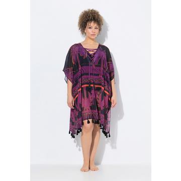 Tunica dal taglio oversize con palme, allacciatura e mezze maniche