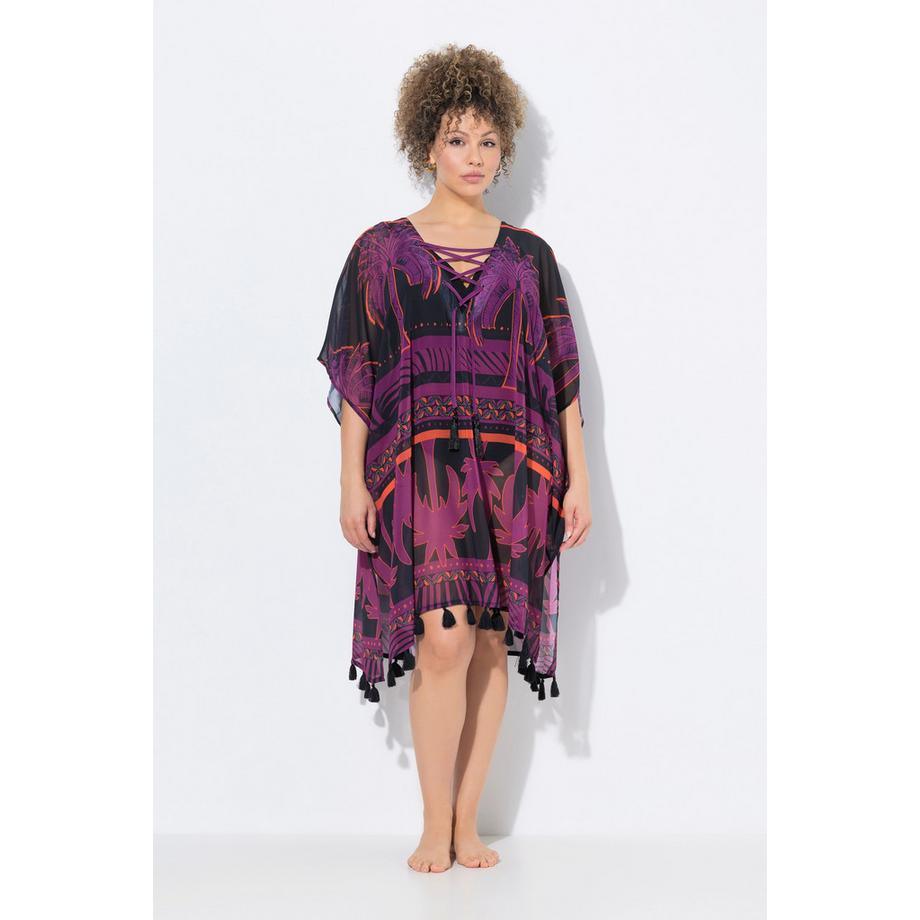 Ulla Popken Palmen Oversized Tunika mit Schnürung Halbarm  