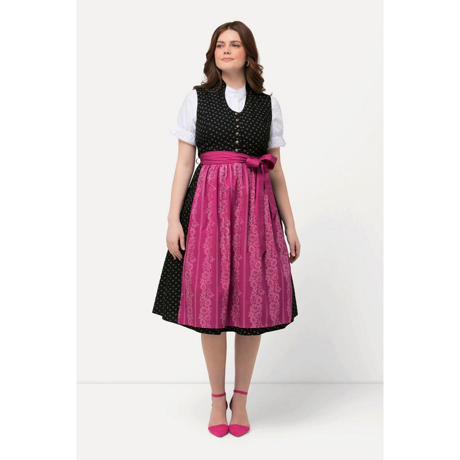 Ulla Popken Dirndl Boutons Décoratifs Col Montant Sans Manches  