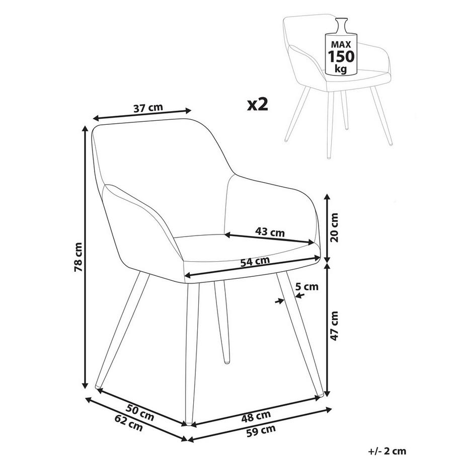 Beliani Esszimmerstuhl 2er Set aus Samtstoff  CASMALIA  