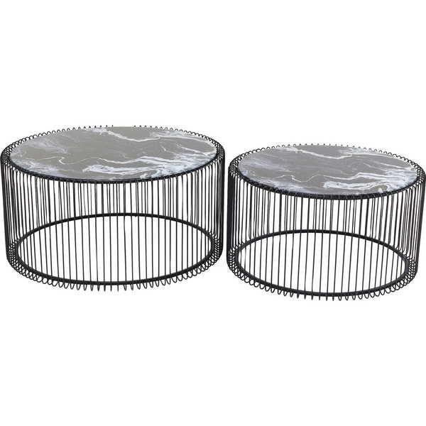 KARE Design Tavolino Wire Glass Marmo Nero (2/set)  