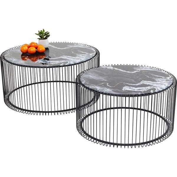 KARE Design Tavolino Wire Glass Marmo Nero (2/set)  