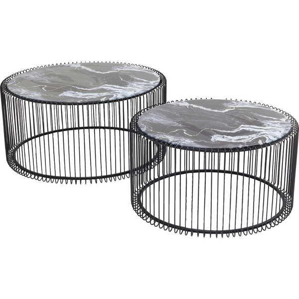 KARE Design Tavolino Wire Glass Marmo Nero (2/set)  