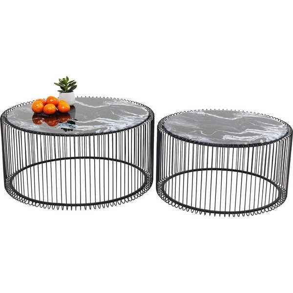 KARE Design Tavolino Wire Glass Marmo Nero (2/set)  