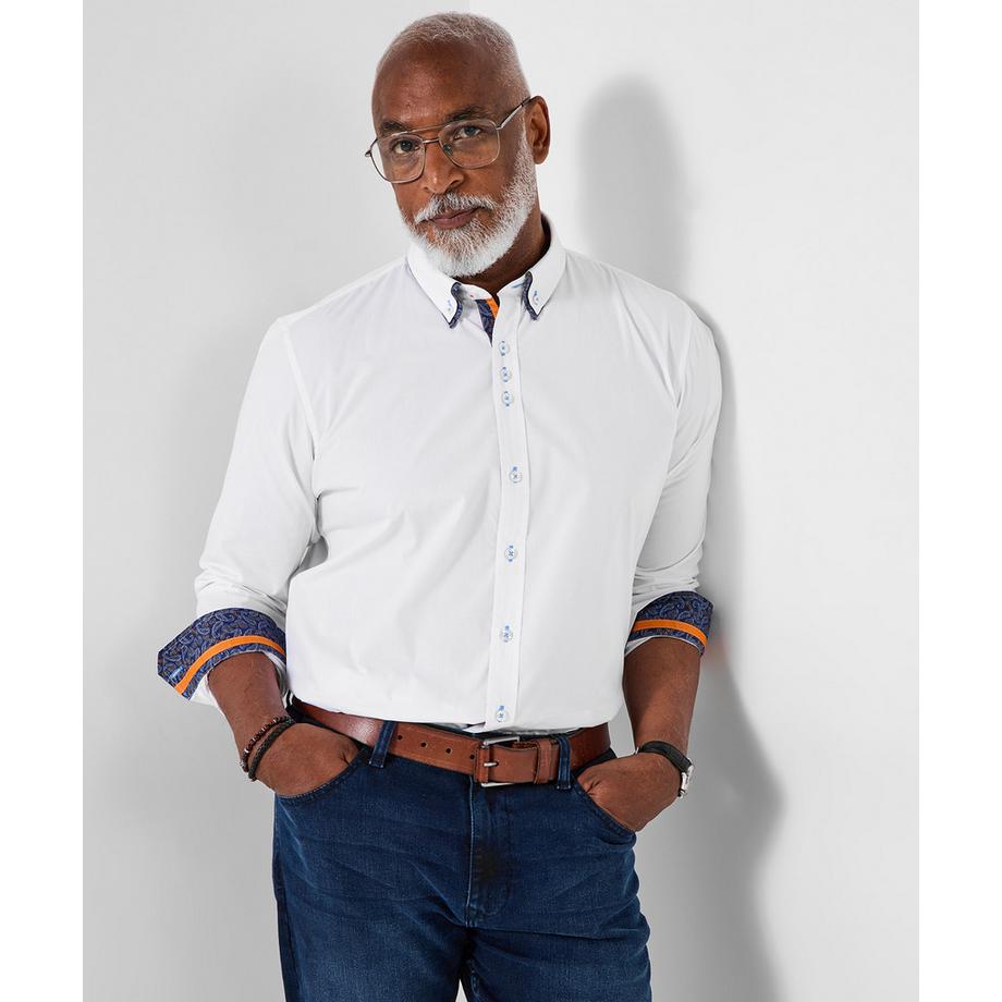 Chemise à double col et bordure imprimée bleue contrastée