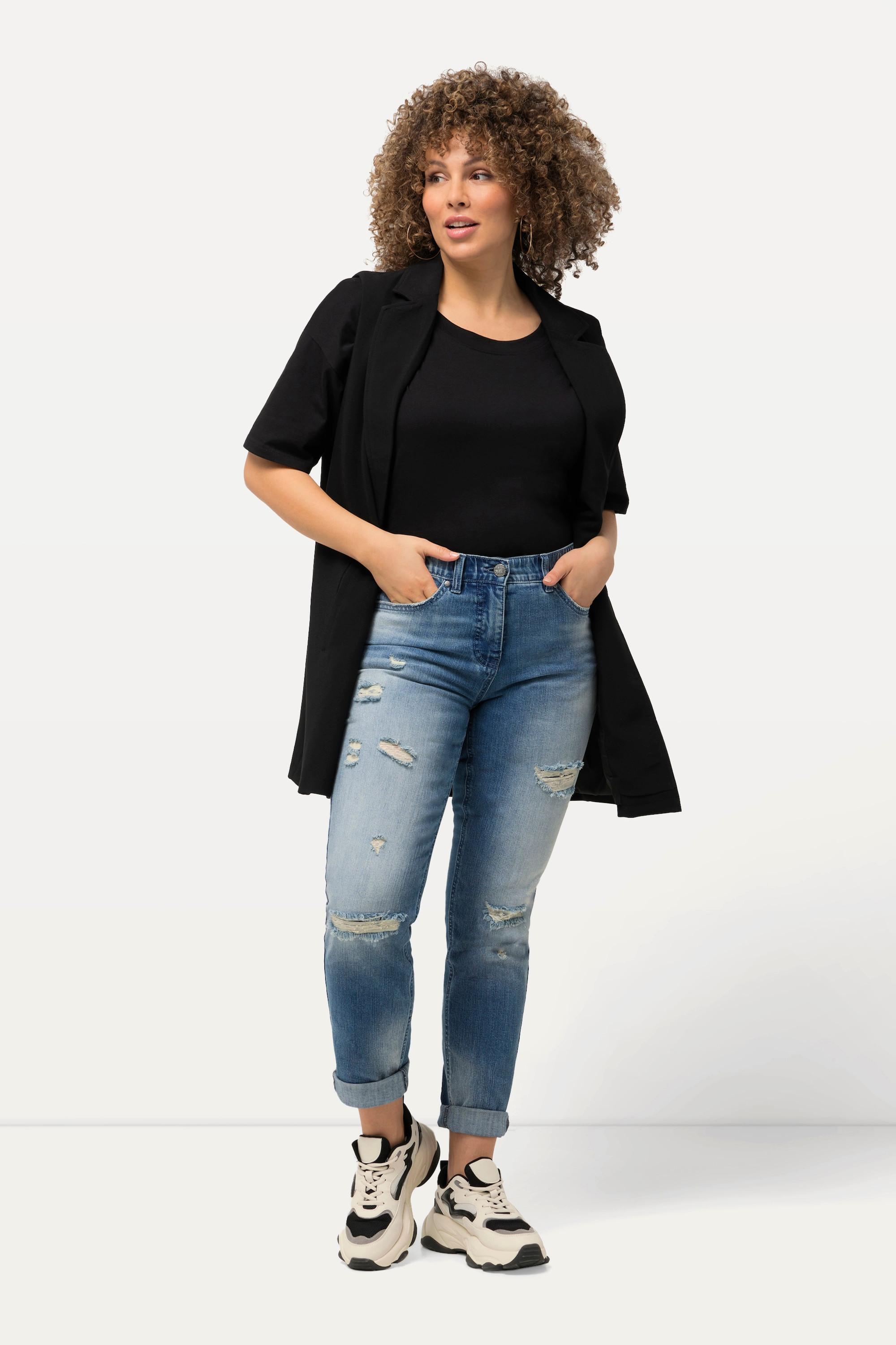 Ulla Popken  Jeans modello Sarah con effetto sdrucito, cintura comoda e tessuto elasticizzato 