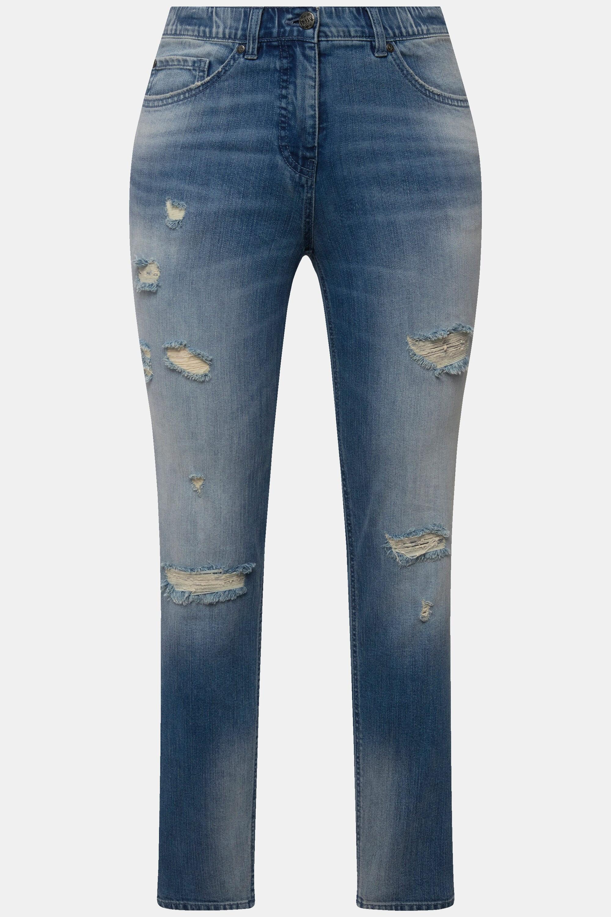 Ulla Popken  Jeans modello Sarah con effetto sdrucito, cintura comoda e tessuto elasticizzato 