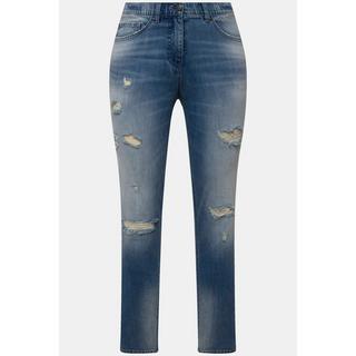 Ulla Popken  Jeans modello Sarah con effetto sdrucito, cintura comoda e tessuto elasticizzato 