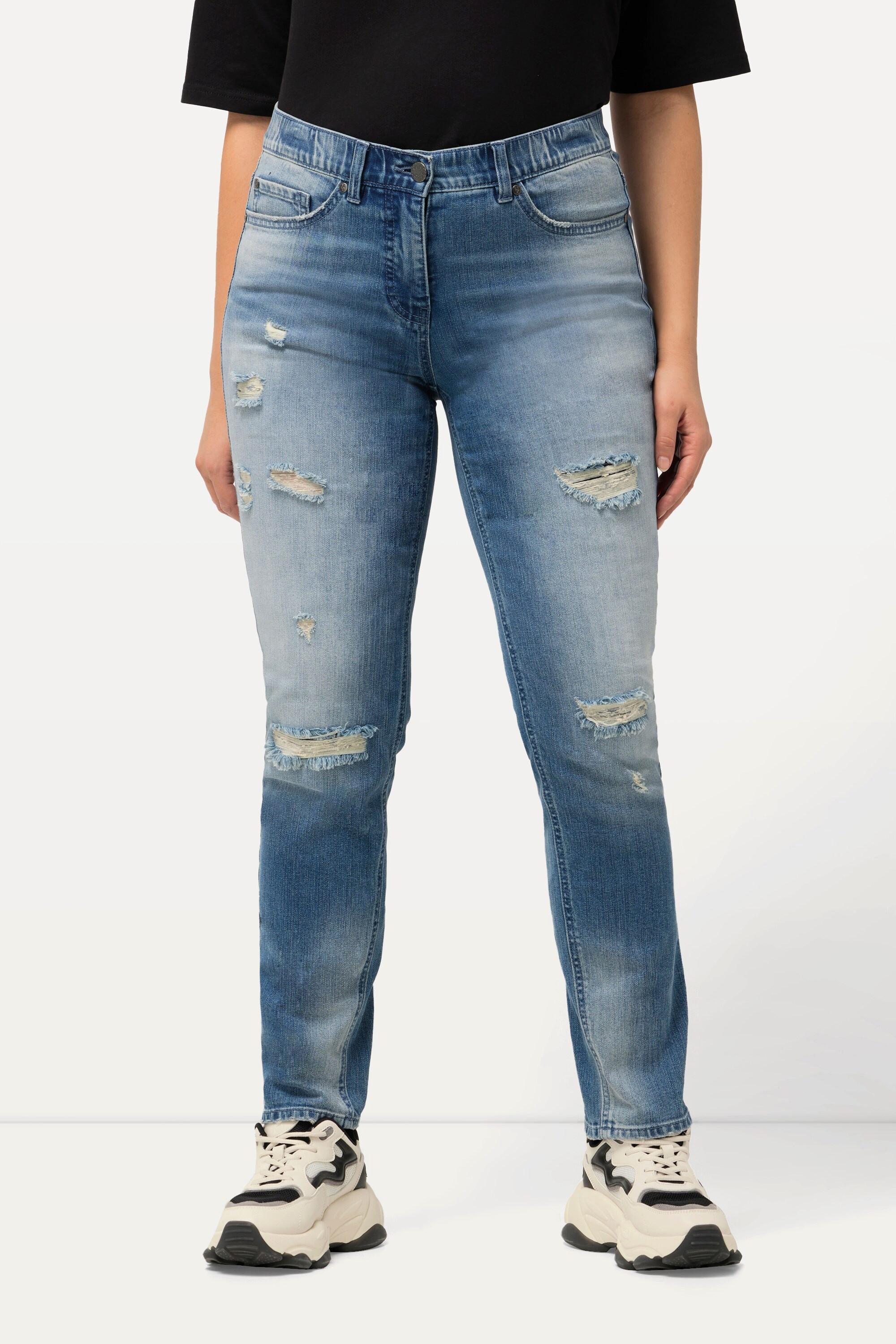 Ulla Popken  Jeans modello Sarah con effetto sdrucito, cintura comoda e tessuto elasticizzato 