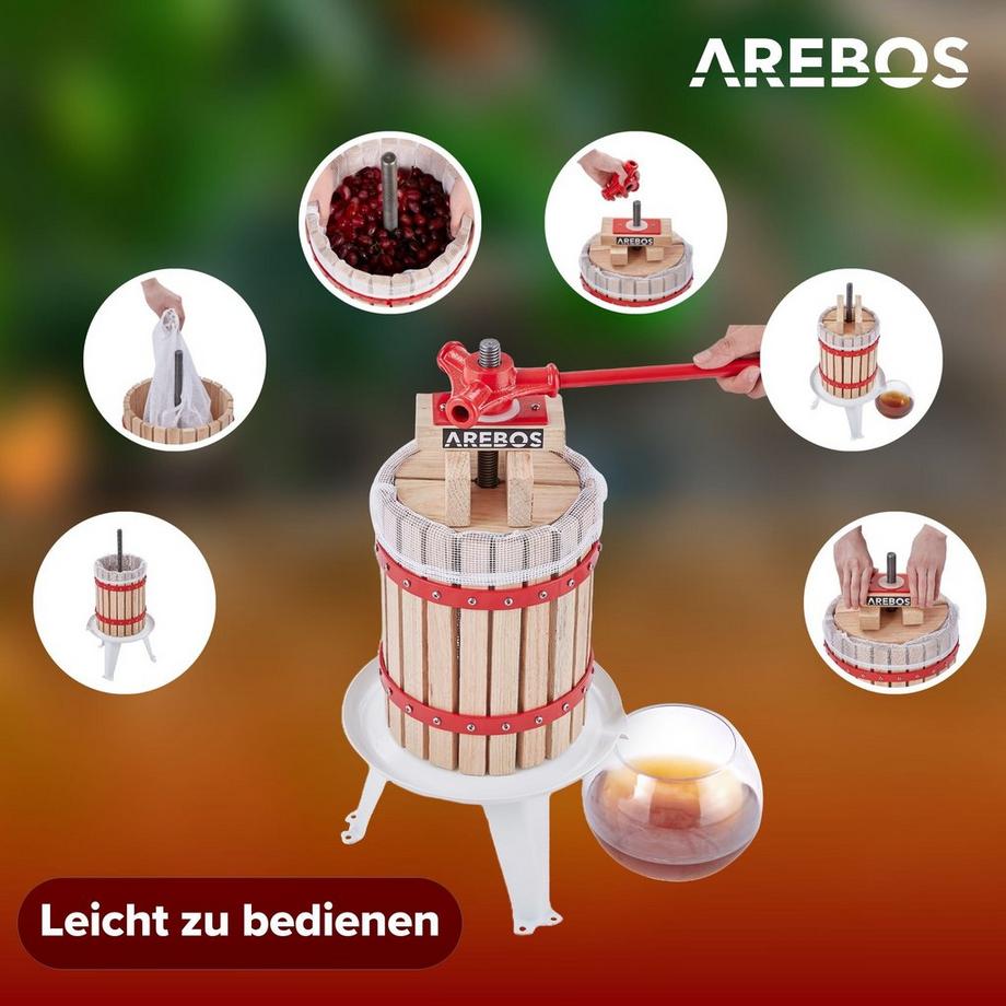 Arebos  Obstpresse 6 L Maischepresse Weinpresse Apfelpresse Fruchtpresse 