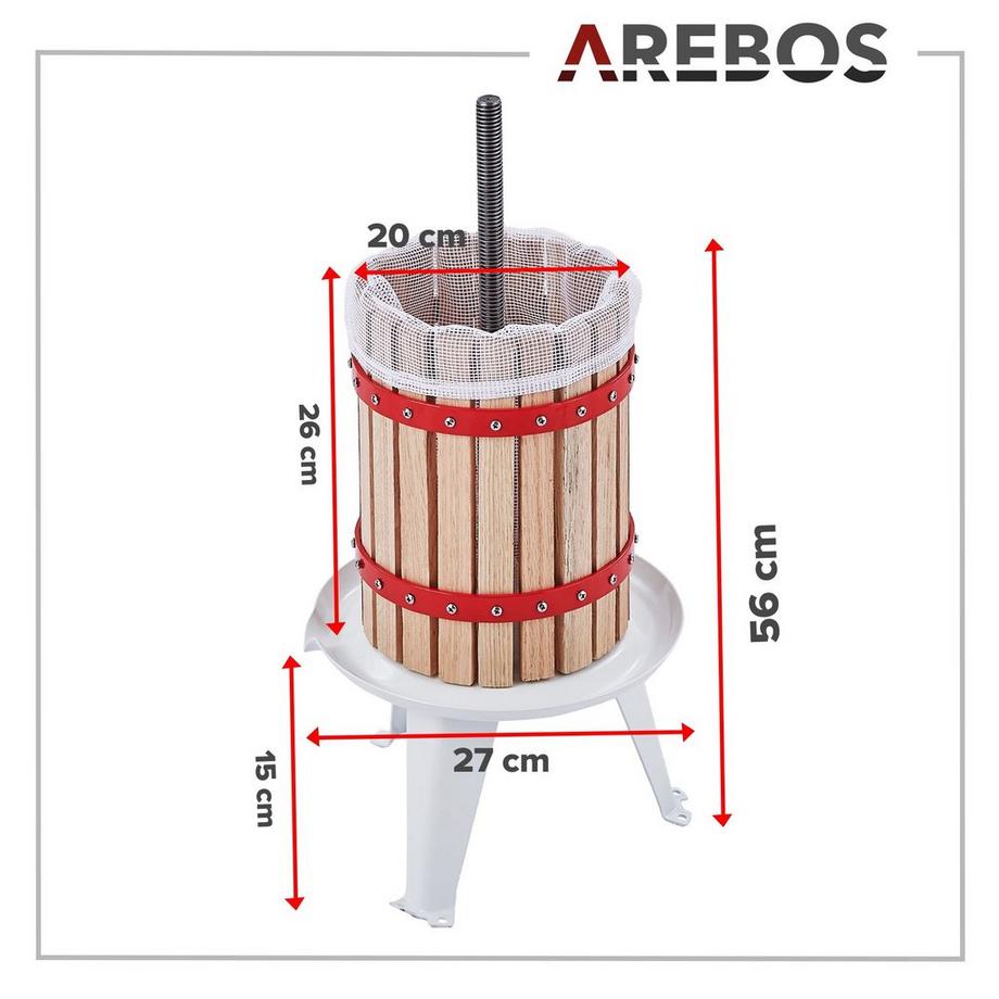 Arebos  Obstpresse 6 L Maischepresse Weinpresse Apfelpresse Fruchtpresse 