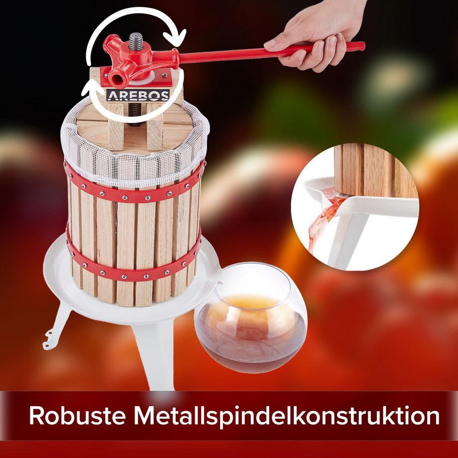 Arebos  Obstpresse 6 L Maischepresse Weinpresse Apfelpresse Fruchtpresse 