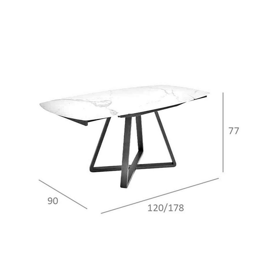 ANGEL CERDA Table à manger à rallonge baril ovale marbre porcelaine et acier noir  