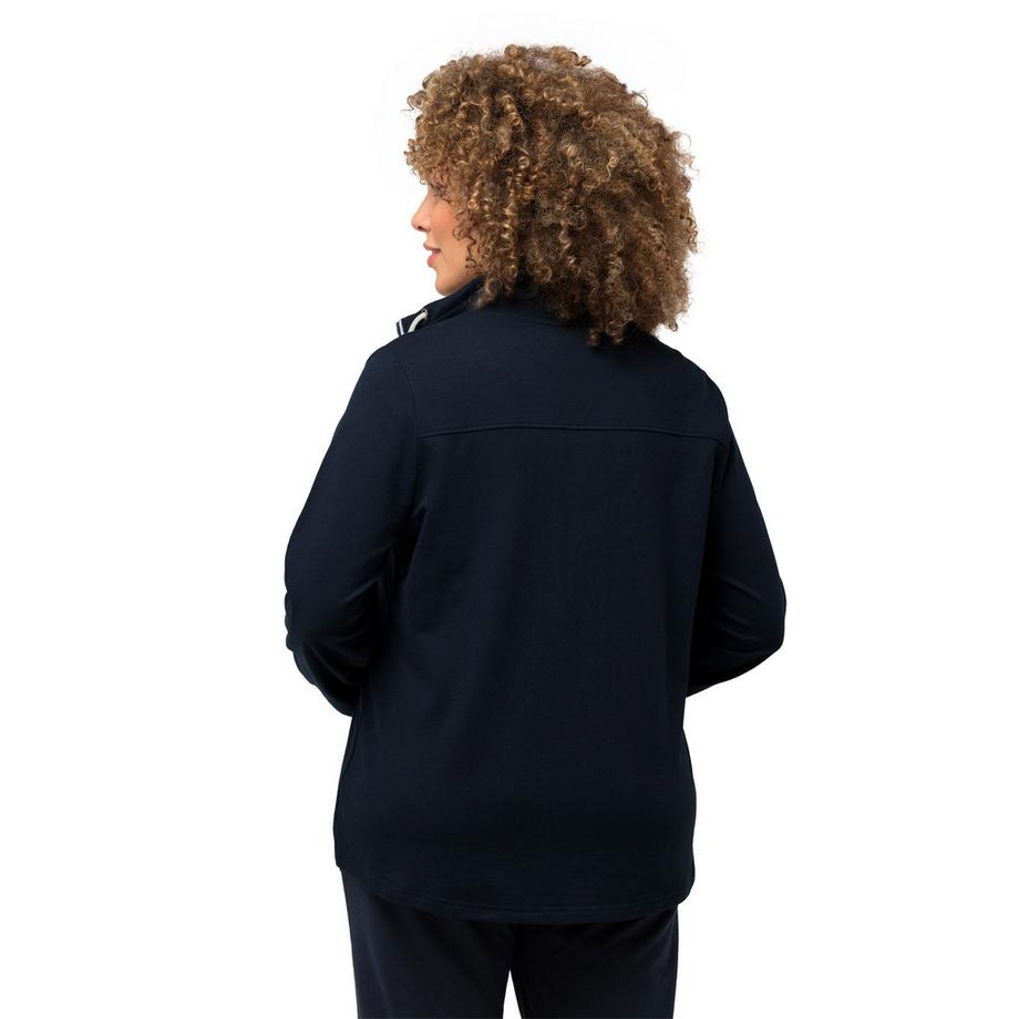 Ulla Popken Sweatjacke Stehkragen Kängurutasche hinten länger  