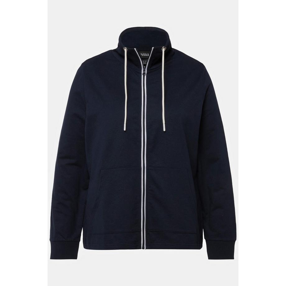 Ulla Popken Sweatjacke Stehkragen Kängurutasche hinten länger  