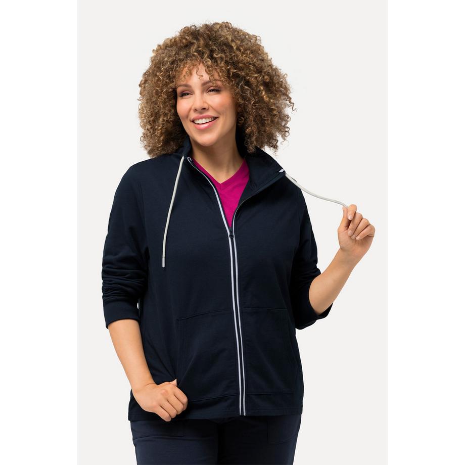 Ulla Popken Sweatjacke Stehkragen Kängurutasche hinten länger  