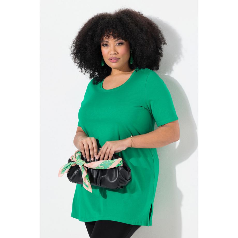 Ulla Popken T-shirt long Col rond Manches courtes Coupe évasée  