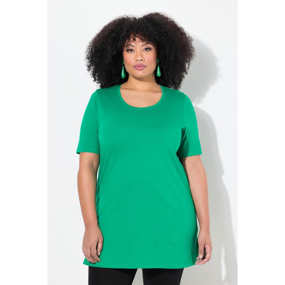 Ulla Popken T-shirt long Col rond Manches courtes Coupe évasée  