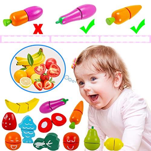 Activity-board  Fruits et légumes coupés en bois comme jouet de simulation de cuisine, jouet éducatif pour enfants d'âge préscolaire, tout-petits garçons 