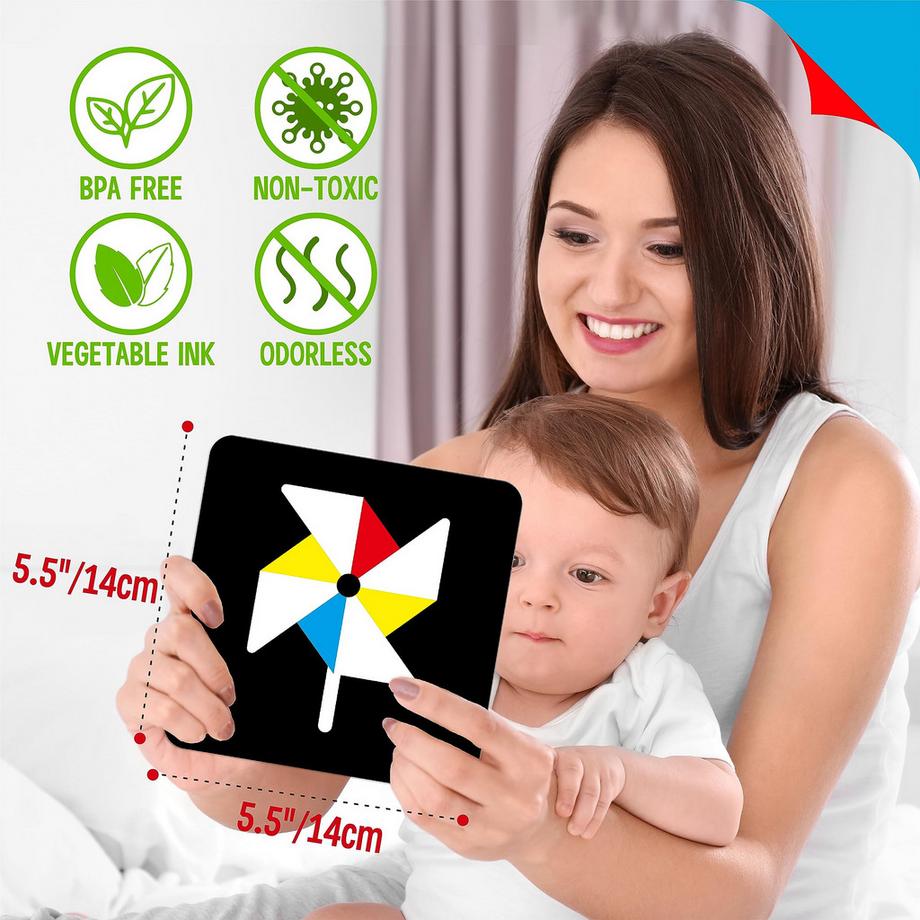 Activity-board  50 Seiten Baby visuelle Stimulation Fotokarte, 25 Stück kontrastreiche bunte Baby Flash-Karten sensorisches Spielzeug für Neugeborene 