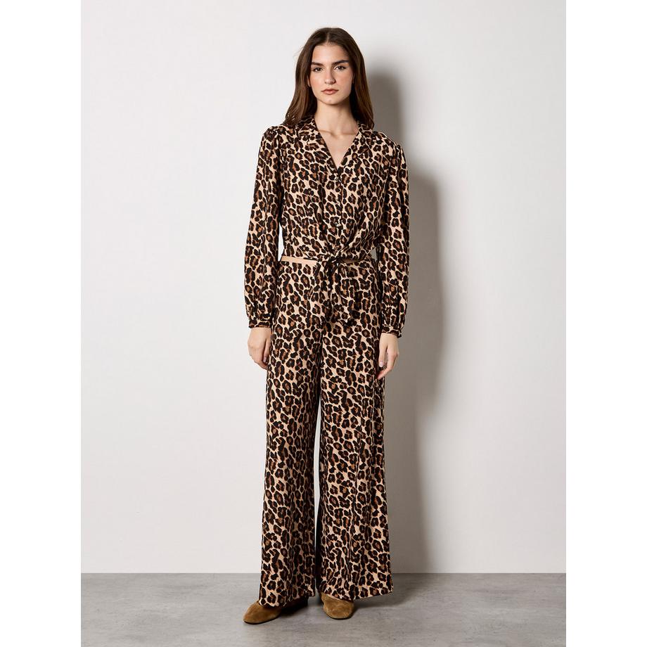 APRICOT Crop Shirt Leopardenmuster gebundenes Vorderteil  