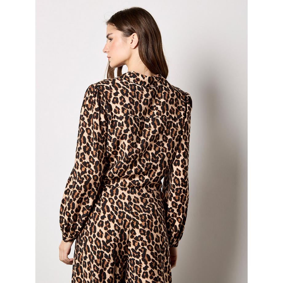 APRICOT Crop Shirt Leopardenmuster gebundenes Vorderteil  