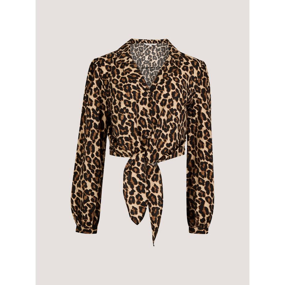 APRICOT Crop Shirt Leopardenmuster gebundenes Vorderteil  