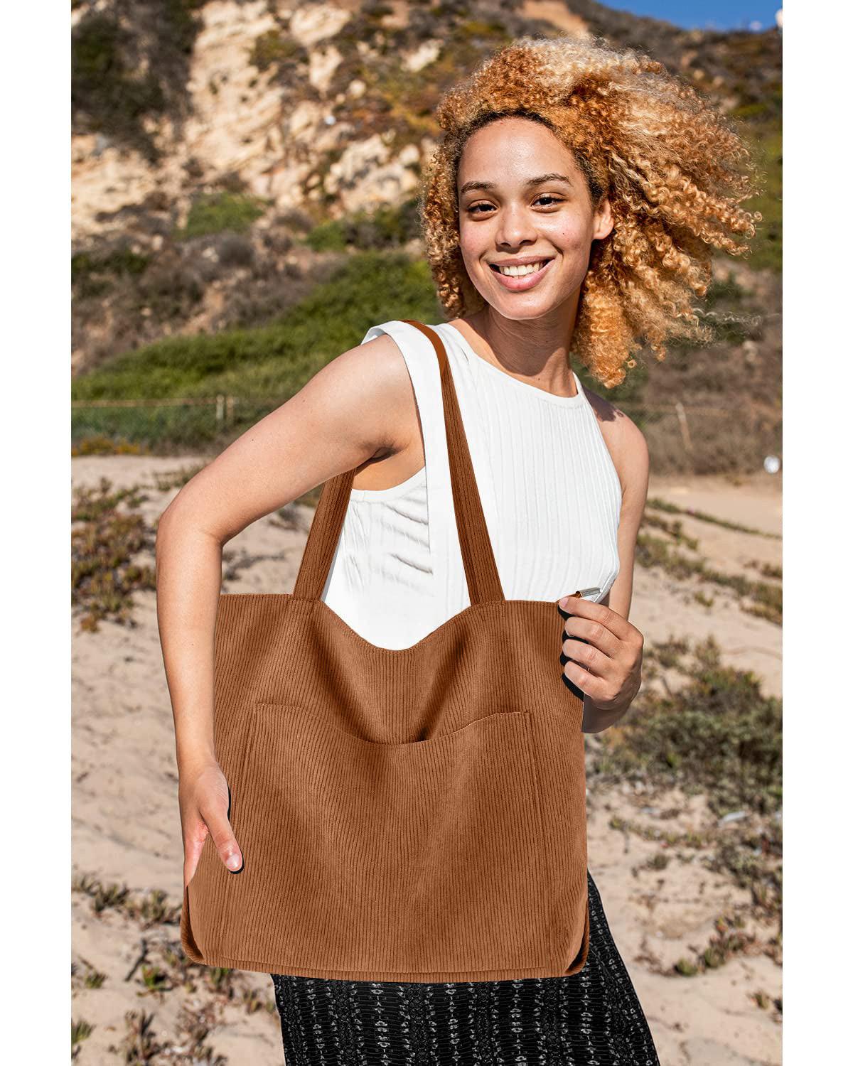 Only-bags.store Cord Tasche Umhängetasche mit Reissverschluss Gross Shopper Tote Bag Handtasche  