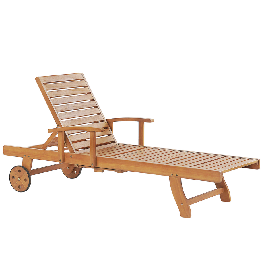 Beliani Lettino Prendisole con Cuscino en Legno d'acacia Mediterraneo JAVA PREMIUM  