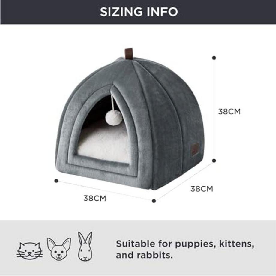 Alopini  Grotte pour Chats Gros Chats - Lit Pliable pour Chat avec Oreillers Lavables, Tente pour Chat pour Chatons Petits et Moyens Animaux, Maison pour Chat Douce et Chaude pour l'intérieur, 38x38x38cm 