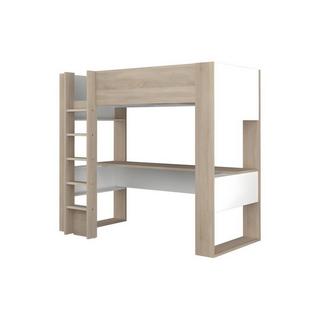 Vente-unique Lit mezzanine avec bureau et rangements intégrés - 90 x 200 cm - Chêne et blanc - NOAH II  