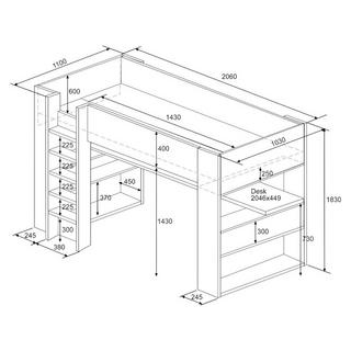 Vente-unique Lit mezzanine avec bureau et rangements intégrés - 90 x 200 cm - Chêne et blanc - NOAH II  