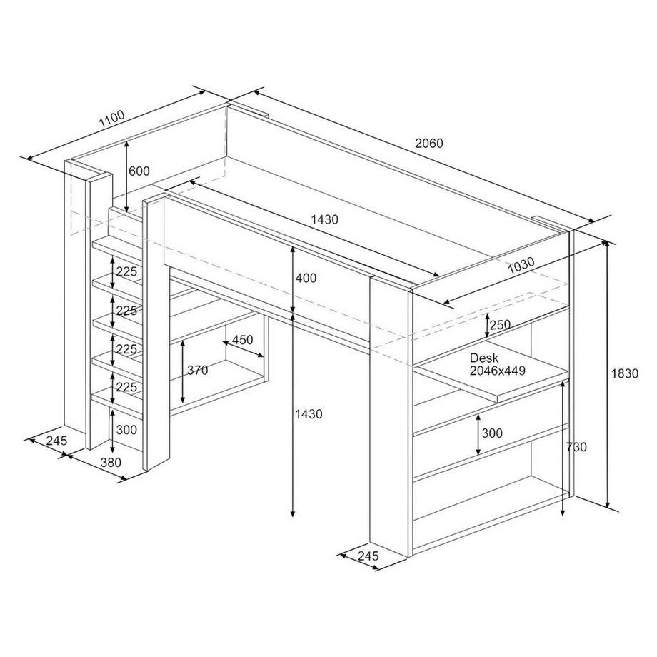 Vente-unique Letto a soppalco con scrivania e scomparti integrati 90 x 200 cm - NOAH  