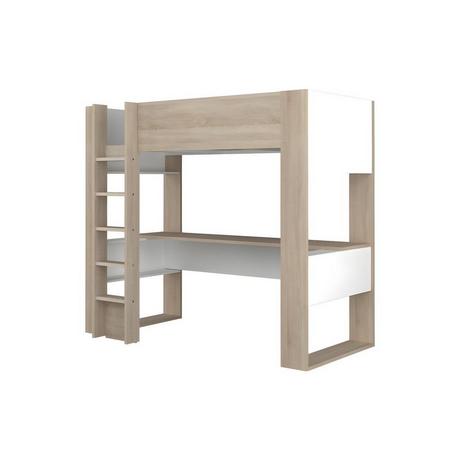 Vente-unique Lit mezzanine avec bureau et rangements intégrés - 90 x 200 cm - Chêne et blanc - NOAH II  