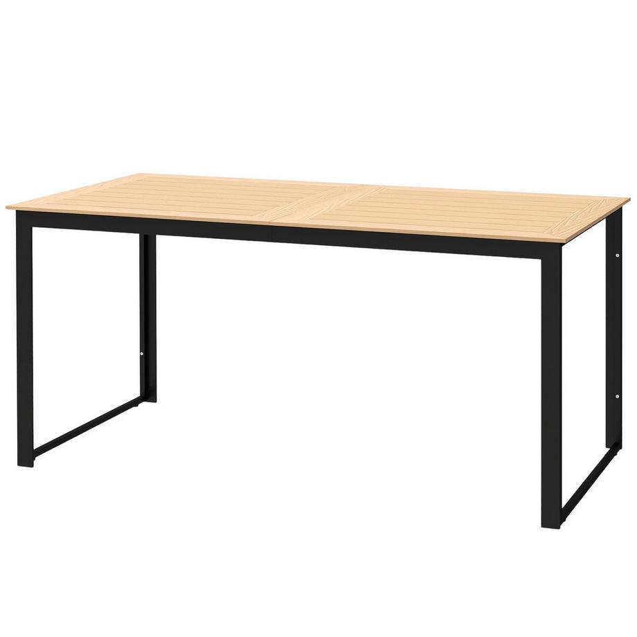 Northio Table de jardin pour 6 personnes 160 x 80 cm, table de balcon résistante aux intempéries avec lattes aspect bois, table de buffet, table de camping en métal, table de patio, table à manger d'extérieur pour jardin, terrasse balcon en teck  