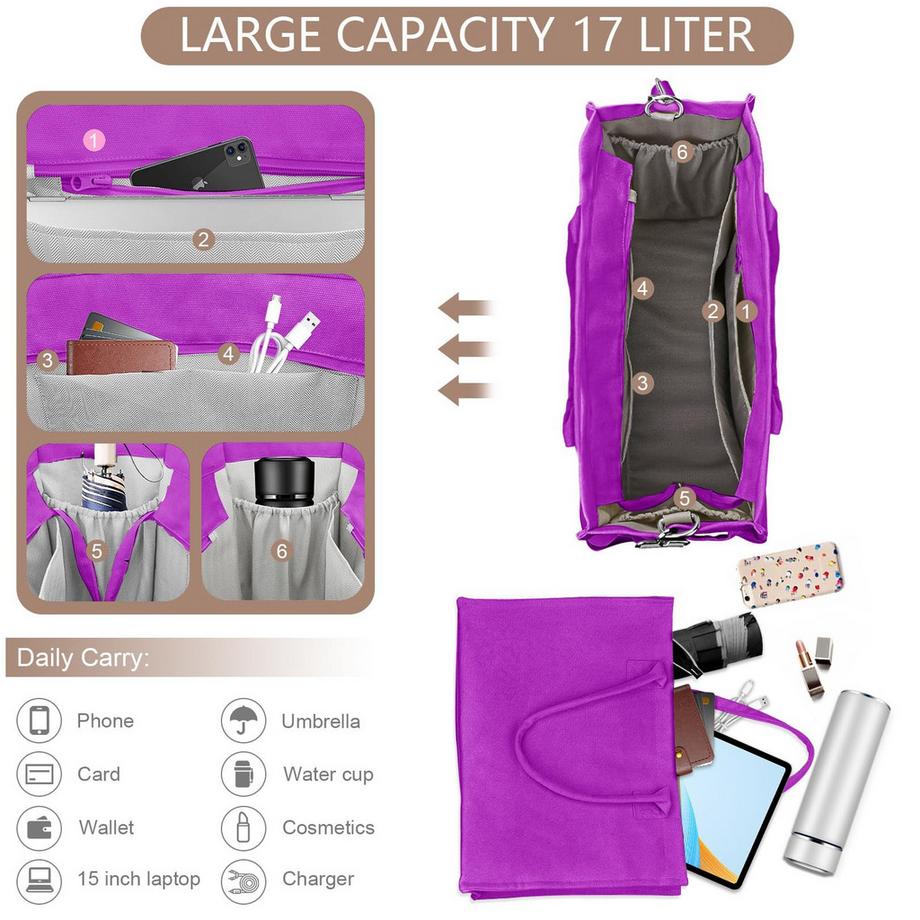 Only-bags.store Sac fourre-tout en toile Sac Shopper Sac de voyage Sac de travail avec bandoulière Fermeture éclair  