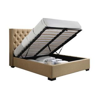 Vente-unique Bett mit Bettkasten mit gestepptem Kopfteil + Matratze - 160 x 200 cm - Stoff - Beige - MASSIMO  