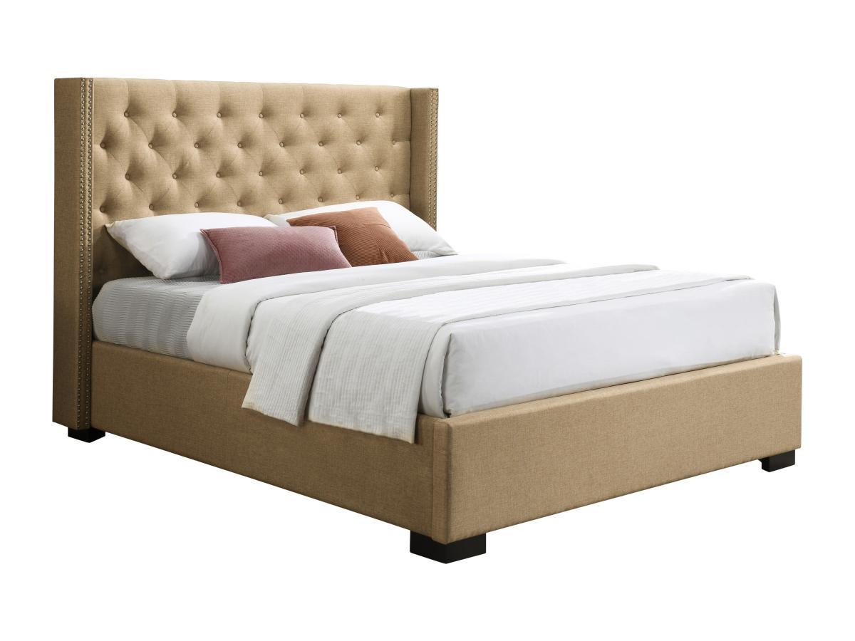 Vente-unique Bett mit Bettkasten mit gestepptem Kopfteil + Matratze - 160 x 200 cm - Stoff - Beige - MASSIMO  