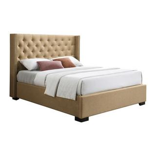 Vente-unique Bett mit Bettkasten mit gestepptem Kopfteil + Matratze - 160 x 200 cm - Stoff - Beige - MASSIMO  