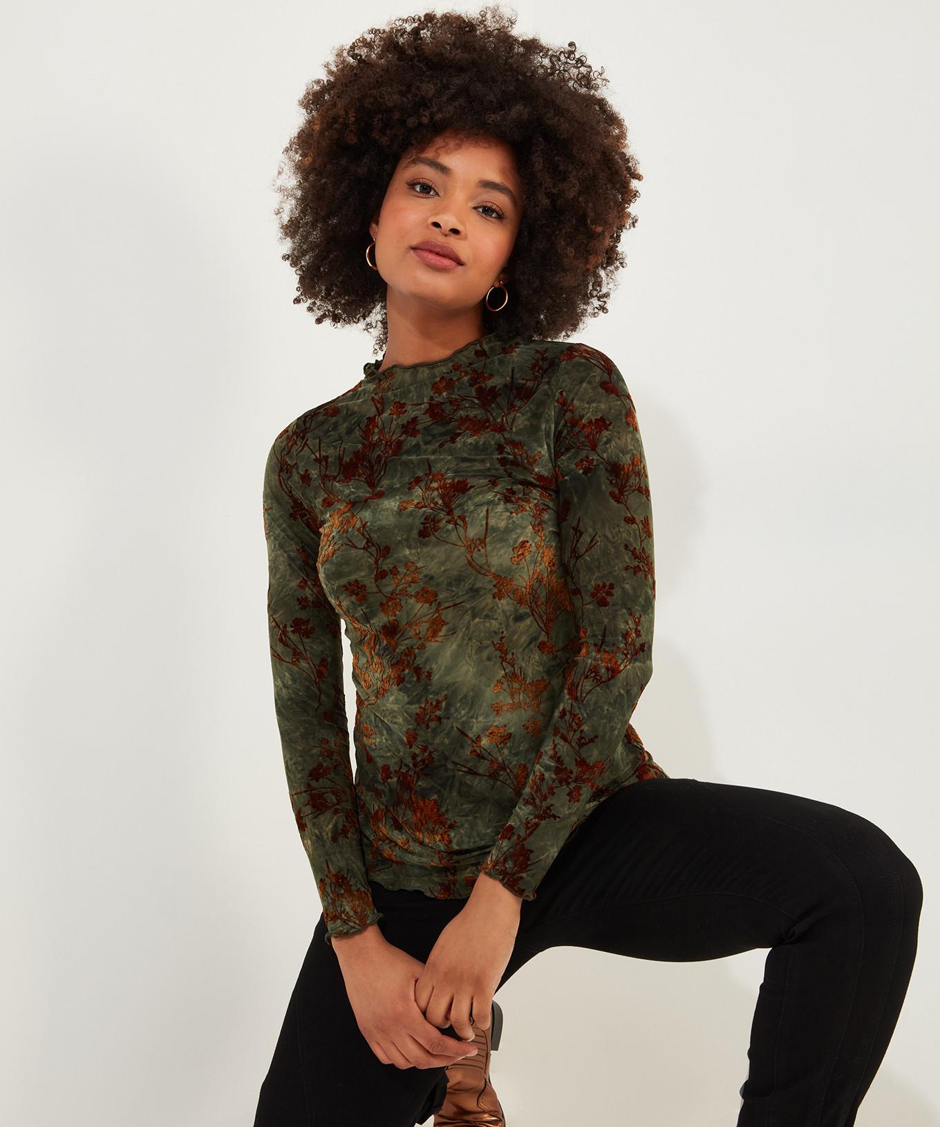 Joe Browns  Haut Slim Floral Floqué Kaki 