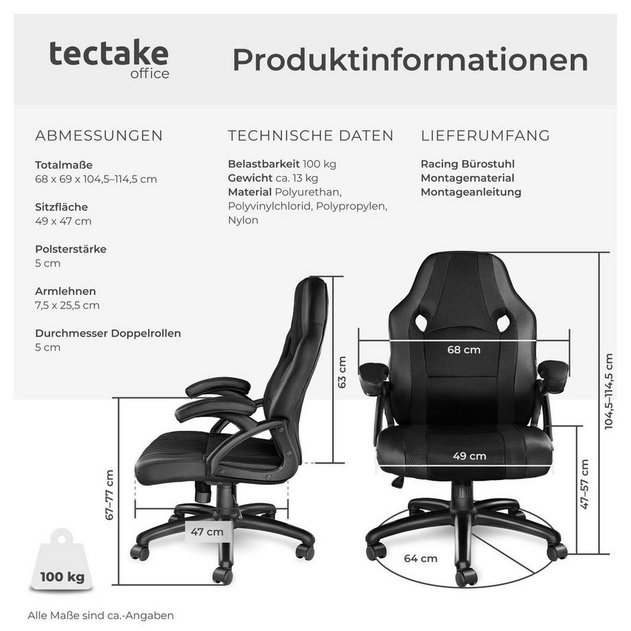 Tectake Sedia da ufficio Benny forma ergonomica  