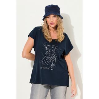 Ulla Popken  T-shirt oversized à imprimé animal métallisé, col rond et manches courtes 