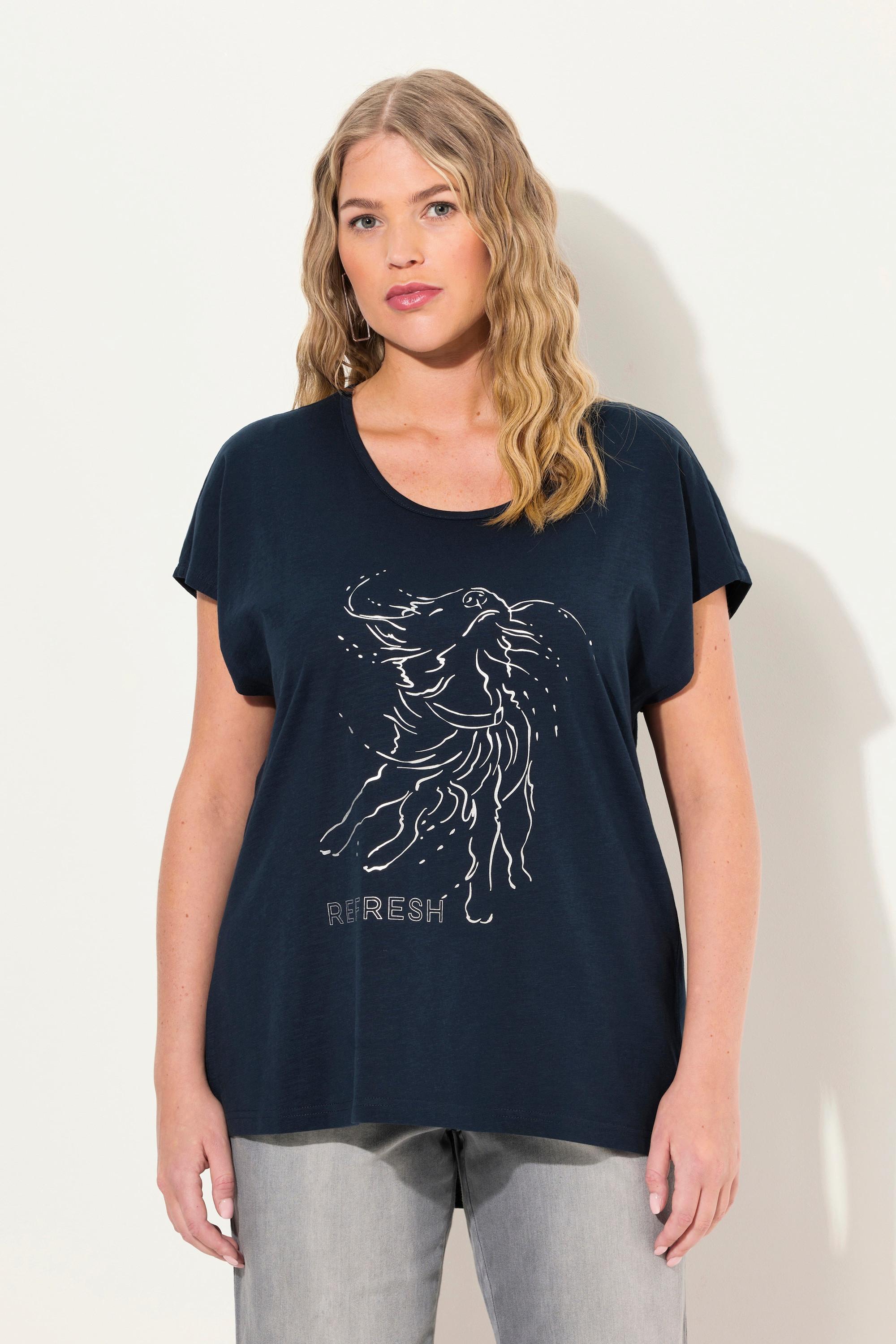 Ulla Popken  T-shirt oversized à imprimé animal métallisé, col rond et manches courtes 