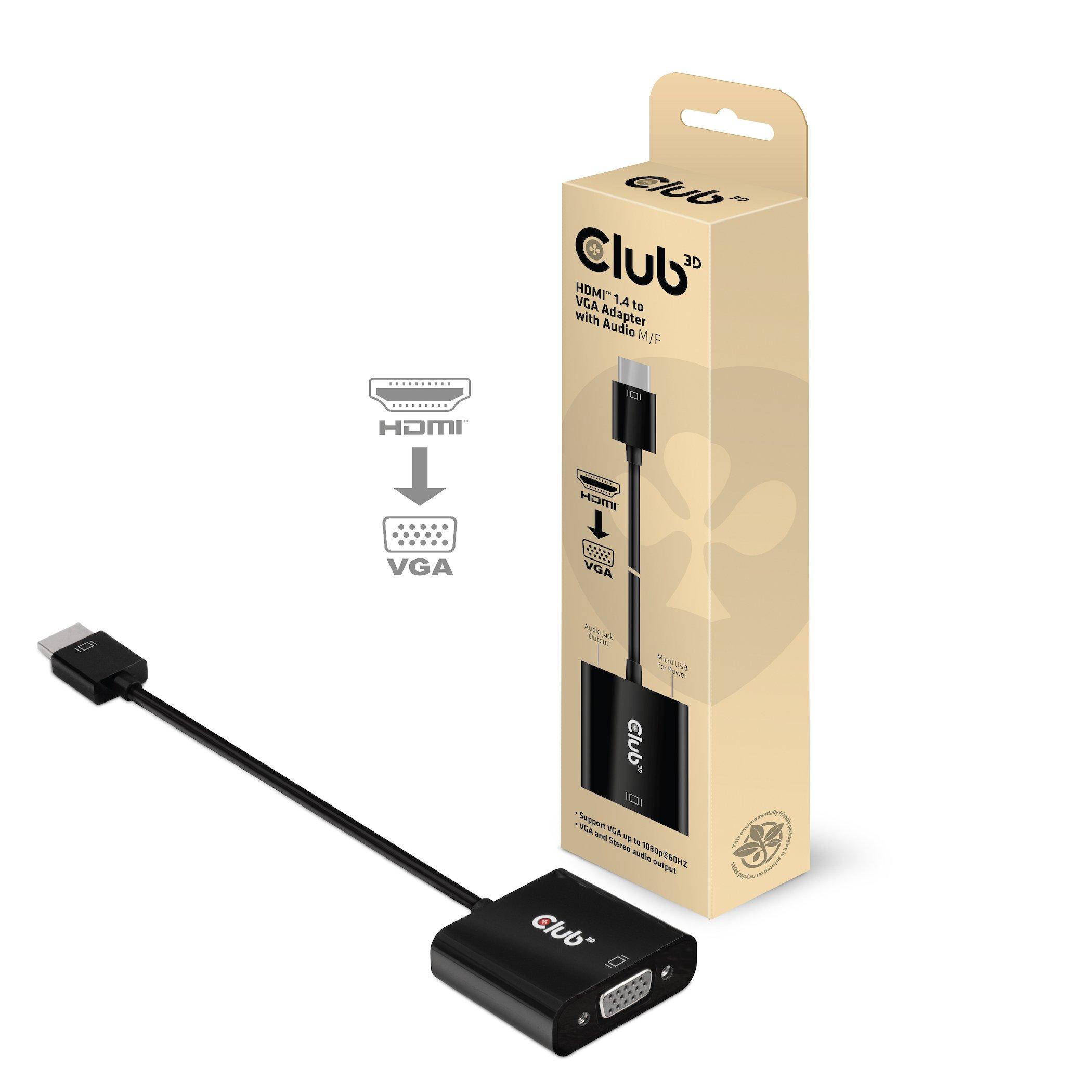 Club3D  CLUB3D CAC-1302 câble vidéo et adaptateur 0,5 m HDMI Type A (Standard) VGA (D-Sub) Noir 