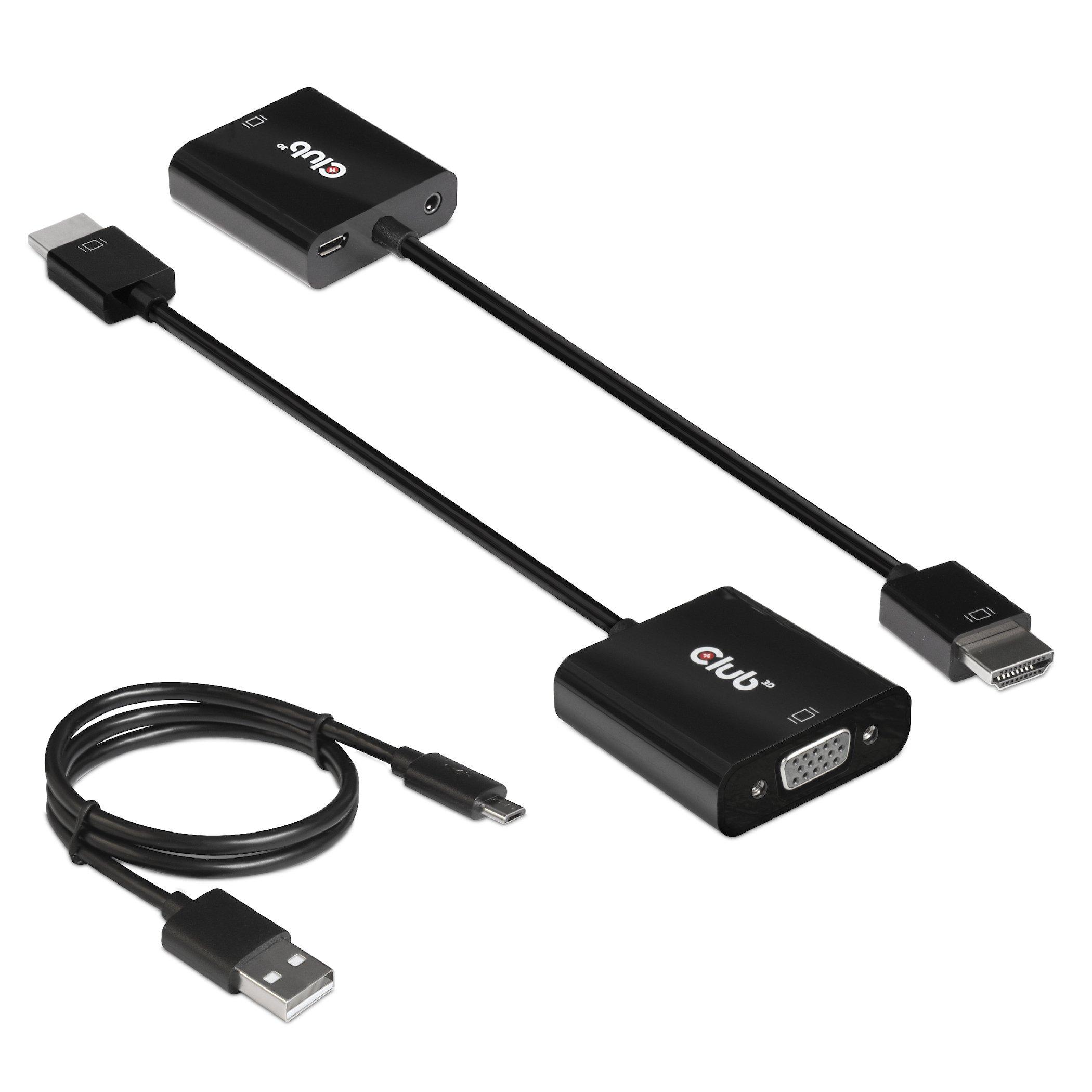 Club3D  CLUB3D CAC-1302 câble vidéo et adaptateur 0,5 m HDMI Type A (Standard) VGA (D-Sub) Noir 