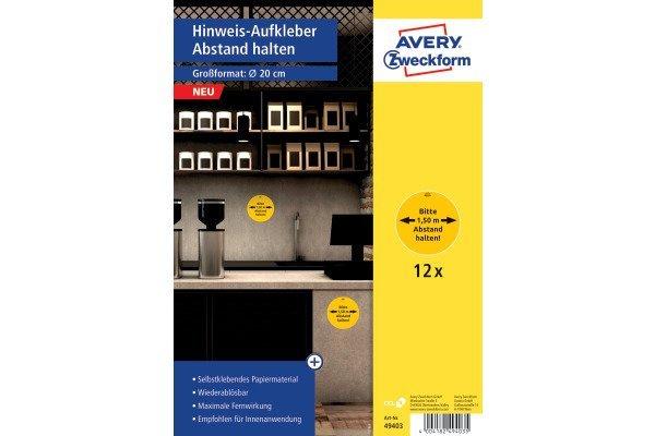 Avery Zweckform  AVERY ZWECKFORM Hinweis-Aufkleber DE 20cm 49403Z Abstand halten 12 Stück 