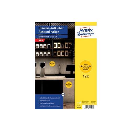 Avery Zweckform  AVERY ZWECKFORM Hinweis-Aufkleber DE 20cm 49403Z Abstand halten 12 Stück 