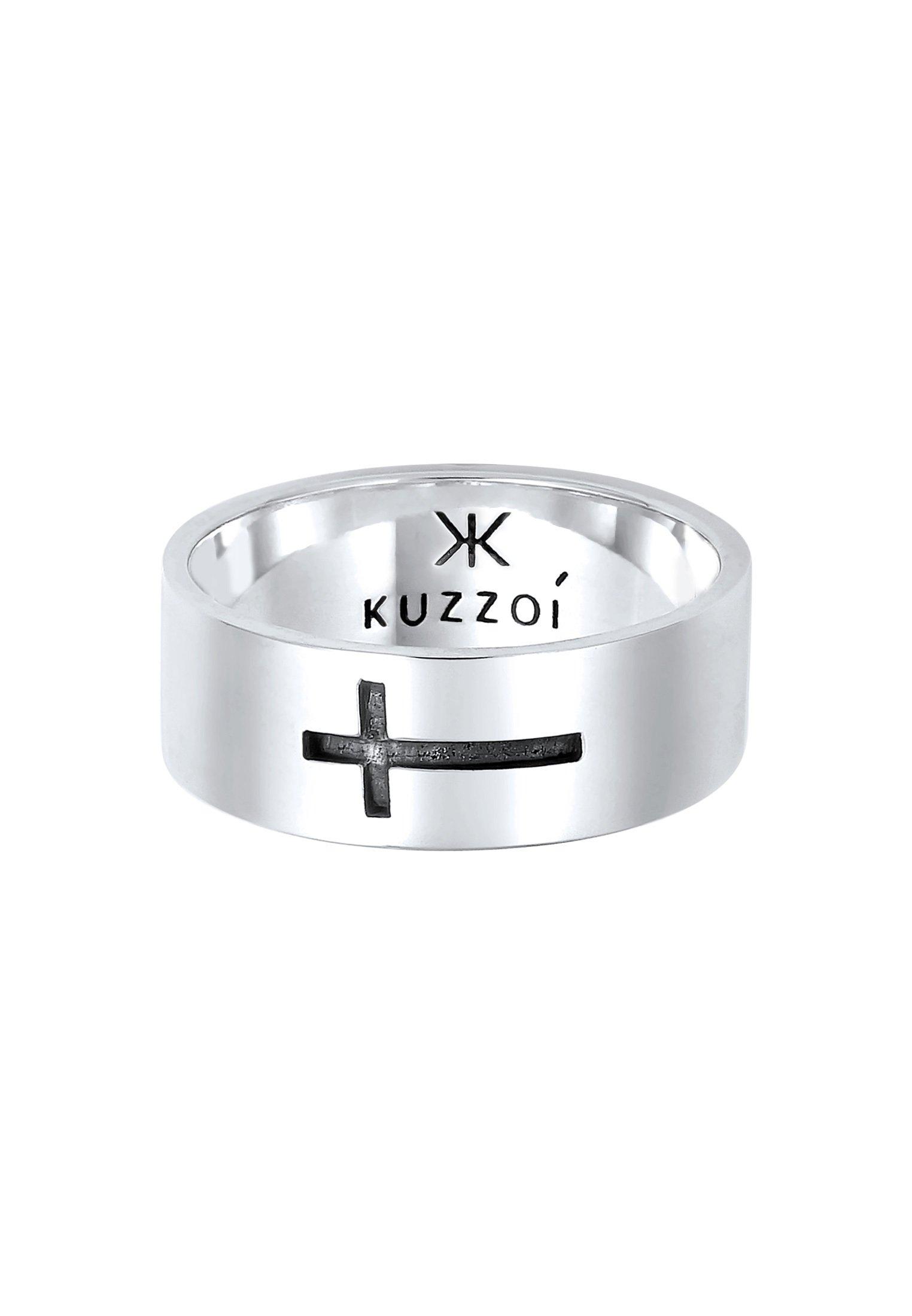 Kuzzoi  Bague Herren Bandring Glanz Kreuz Oxidiert 925 Silber 